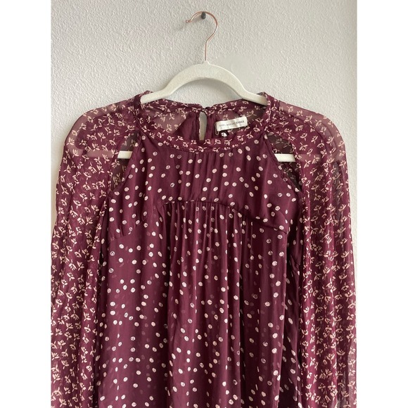 Isabel Marant Etoile Presley Printed Blouse Floral Dot Print Burgundy‎ Size 38 - Picture 9 of 10